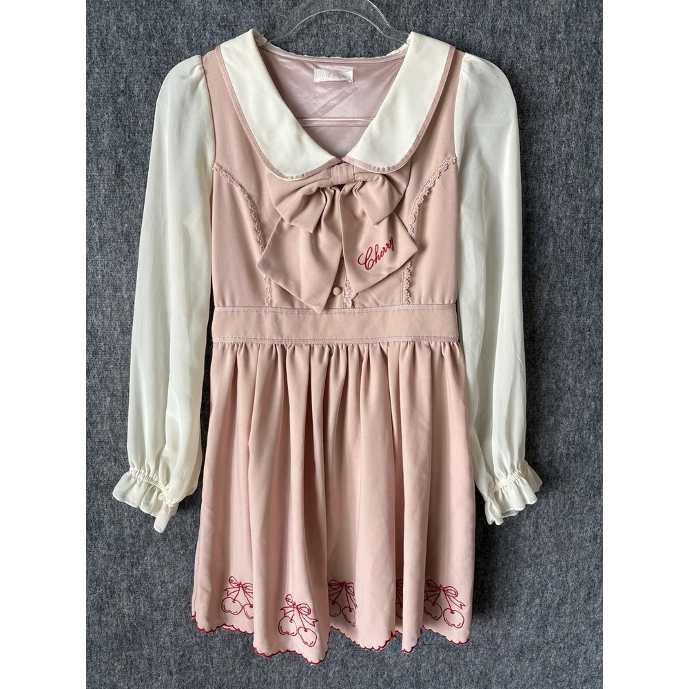 Liz Lisa Cherry Embroidered Long Sleeve Kawaii Coquette Dress Peter Pan Collar
